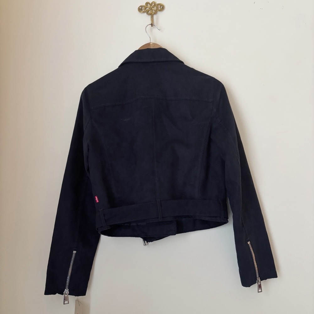 Levi's Cropped Faux Suede Moto Zip Jacket Medium Navy NEW NWT - Picture 6 of 11